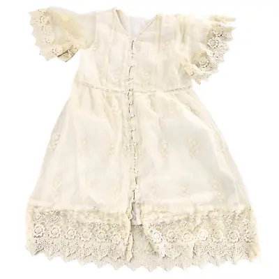 $29.40 • Buy Zara Girls Sz 13-14 Cream Dress Button Up Floral Lace Overlay Crochet Details