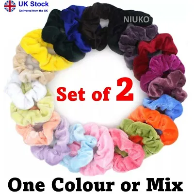 2pcs Set Velvet Scrunchies Hair Bands Bobbles Elastic Girls Women Ponytail Pack • £2.08