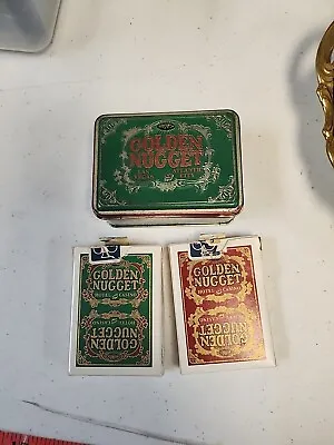 Golden Nugget Green And Gold Playing Cards And Souvenir Tin Vtg Las Vegas • $25.50