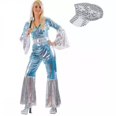 Adult Waterloo Jumpsuit + Sequin Hat Mamma Mia Eurovision Fancy Dress UK 10-20 • £32.99