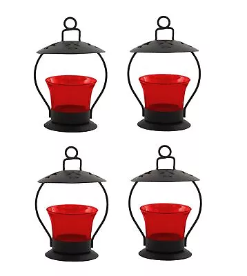 Red Glass Cup Tealight Candle Holder Hanging & Table Top Iron Votive Pack Of 4 • $48.65