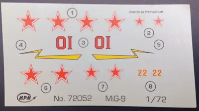 MPM Production | No. 72052 | 1:72 MiG-9 F Fargo Decals • $8