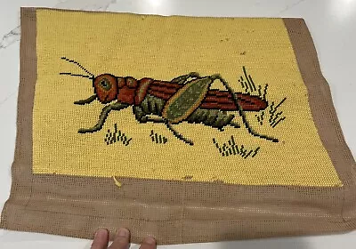 Vintage Needlepoint Completed Canvas Panel Cricket 15” X 11” • $12.99