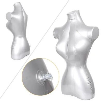 Silver PVC Female Woman Inflatable Half Body Torso Form Mannequin Model Fashion • £15.22