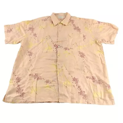 British India Peach Linen Cotton Blend Floral Shirt Mens Casual Short Sleeve • $19.99