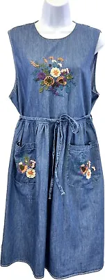 New Women’s Mori Girl Embroidered Denim Vest Dress US OS Fits XS-L • $35.90