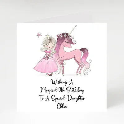 PERSONALISED Princess & Unicorn Girls / Kids / Childrens Birthday Card • £2.21