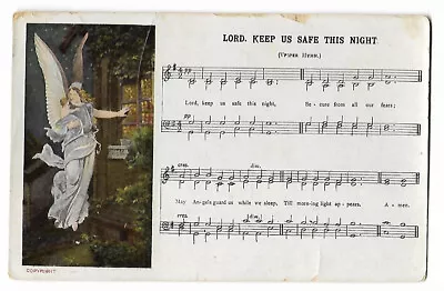 Hymn  Lord. Keep Us Safe This Night  Angel Old Postcard 1910 • $2