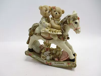 Regency Fine Arts Teddy Bears On A Rocking Horse Ornament Christening Gift Resin • £15