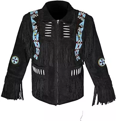 Men Native American Western Cowboy Suede Leather Jacket Eagle Fringes Beads- Zip • $124.99