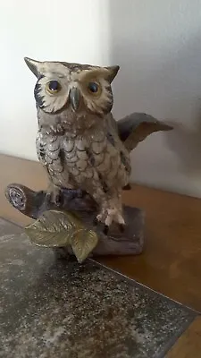 Ceramic Norleans Japan Owl Flying On Rock/Branch Figurine 5  Tall Vintage • $5