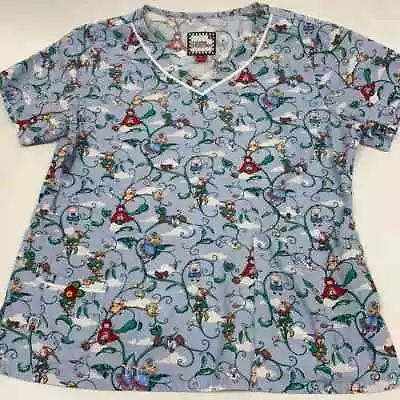 Mary Engelbreit Womens Size Medium Scrub Top Short Sleeve Blue Nursery Rhymes • $9