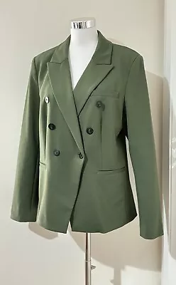 Witchery Sz 14 Green Double Breasted Blazer Jacket Pockets Workwear NEW NWOT • $79