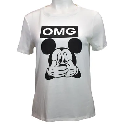 MICKEY MOUSE OMG Disney Graphic TShirt Tee Top White & Black Womens S M L XL • $15.99
