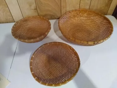 Three Vintage Round Domed Winnowing Strainer Baskets Boho • $28