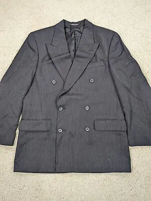 VINTAGE Suit Jacket Mens 40R Gray Double Breasted Peak Lapel Sport Coat Wool 80s • $24.94