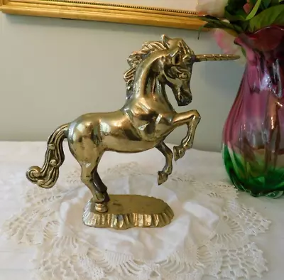 Vintage Solid Brass Unicorn Figurine 7 Inch • $18.95