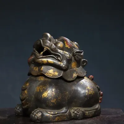 5.5  China Old Qing Dynasty Bronze Gilt Qianlong Mark Pixiu Beast Incense Burner • $249