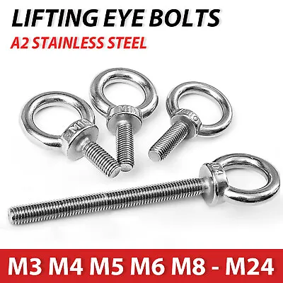 Lifting Eye Bolts Metric Thread M3 M4 M5 M6 M8 M10 - M24 A2/304 Stainless Steel • £9.71