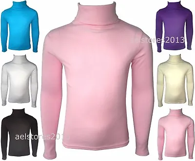 Girls Kids Jumper Ribbed Polo Neck Childrens Tops New Childs Teen Baby 0-13 Yrs • £6.99