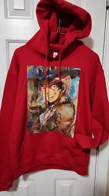 Men's Jerzees Anime One Piece Luffy Ace Sabo Holographic Hoodie Red Size S  • $29.99