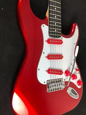 Harley Benton ST-20 CA Red Strat CUSTOMIZED W/ RED PICKUP COVERS + RED KNOBS • $149.95