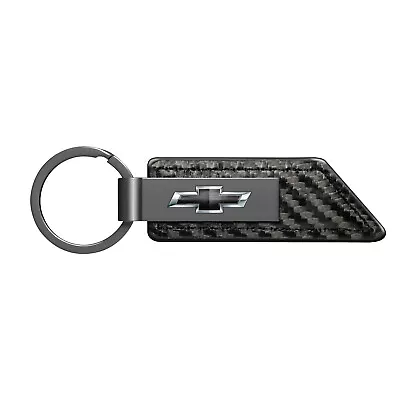 Chevrolet Black Logo Carbon Fiber Texture Strap Black Bar Key Chain • $19.99