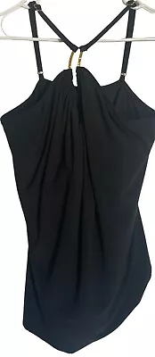 Magicsuit Womens Bathing Suit Size 16 One Piece Swim Dress Black Gold Hardware • $29.99