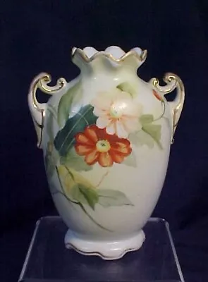 Vintage Double Handled Porcelain Vase Hand Painted Nippon Flower Decorated • $9.50