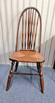 Narrow Antique Bow-Brace Back Windsor Style Spindle Side Chair With Rush Seat • $95