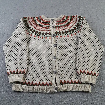 Fair Isle Jumper Womens Medium Cardigan Handmade Warm Wool Ladies Vintage Button • £34.95