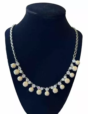 J Crew Silver Necklace Rhinestones & Latte Beads • $5