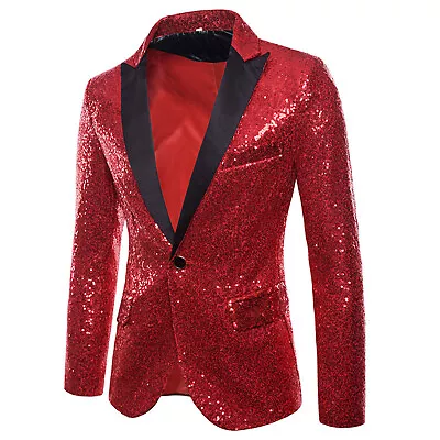 Men Glitter Blazer Disco Suit Jacket One Button Formal Prom Tuxedo Wedding Party • $30.70