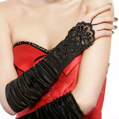 US Women 1920S Long Flapper Fingerless Evening Opera Satin Gloves Bride 18.89” • $7.94