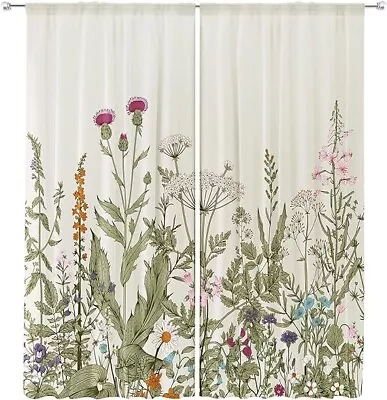 Rustic Flower Curtains Green Leaf Rod Pocket Vintage Floral Colorful 42  X 63  • $19.99