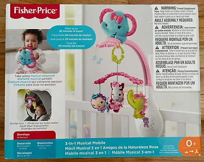 Fisher-Price 3-In-1 Musical Mobile Music Crib Elephant Infant Baby Toy • $50.95