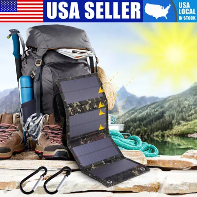 USB Solar Panel Folding Power Bank Outdoor Camping Hiking Phone Charger DC 5V • $16.99