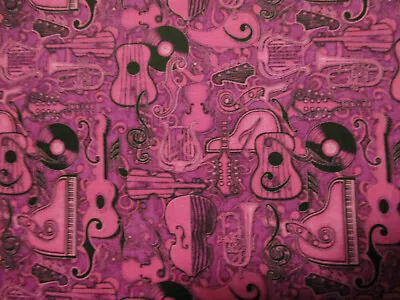 Guitar Music Instruments Notes Record Piano Purple Digital Cotton Fabric Bthy  • $6.20