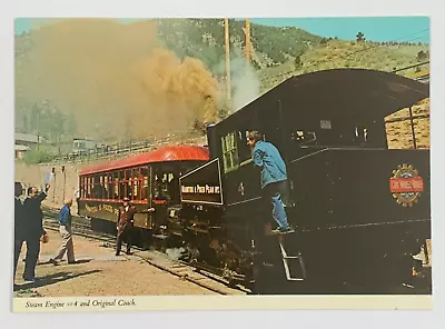 Steam Engine #4 And Original Coach Cog Railway Manitou Springs Colorado Postcard • $3.89