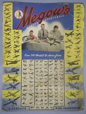 Rare Vintage Megow's Model Airplane Dealer Store Cardboard Litho Sign W Easle • $495