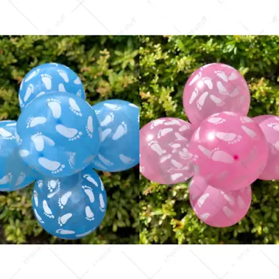 12  Baby Foot Printed Latex Balloon - Pink Blue Baby Shower Party Decoration Uk • $5.24