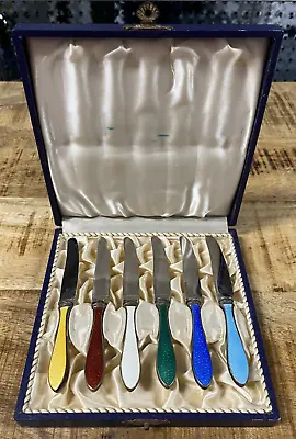 (6)  Knives Raadvad Denmark- Sterling Silver/ Enamel Handles/SS Blades 4-11/16” • $114.95