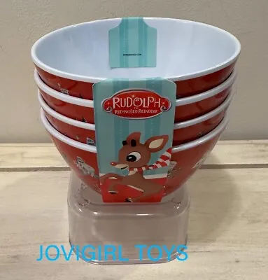 Rudolph The Red Nosed Reindeer Melamine Cereal Bowls Ice Cream Set Of 4 New • £24.12