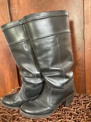 FRYE Jane 14L Black  Stitch Leather Knee High Tall Distressed Boots Size 8.5 • $75
