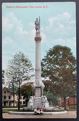 Postcard Port Jervis NY - Civil War Soldiers Monument With Children • $4