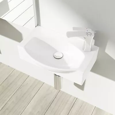 £43.99 • Buy Cloakroom Wash Basin Sink Ceramic Wall Hung Compect Corner Tap Hole 280x405mm