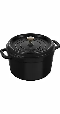 Staub Cast Iron 5-qt # 24 Round Cocotte Black With Lid • $115