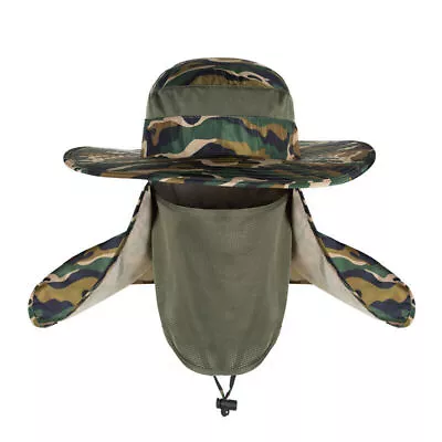 Mens Sun Cap With Removable Neck Face Cover Flap 360° UV Protection Folding Caps • £6.95