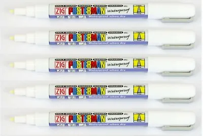 Zig Kuretake Posterman White (1mm) Nib Tip Liquid Chalk Marker Pens Glass Wood  • £18.99