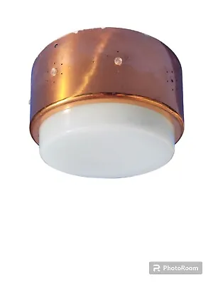 Vintage Copper Ceiling Light 9 Inch Round Union Made Milk Glass Punched Holes  • $74.94